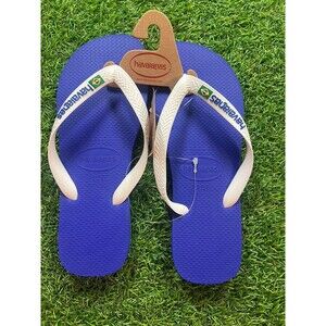 Havaianas Brazil Mens 11/12 Flip Flops Sandals Blue White Thong AUTHENTIC NWT